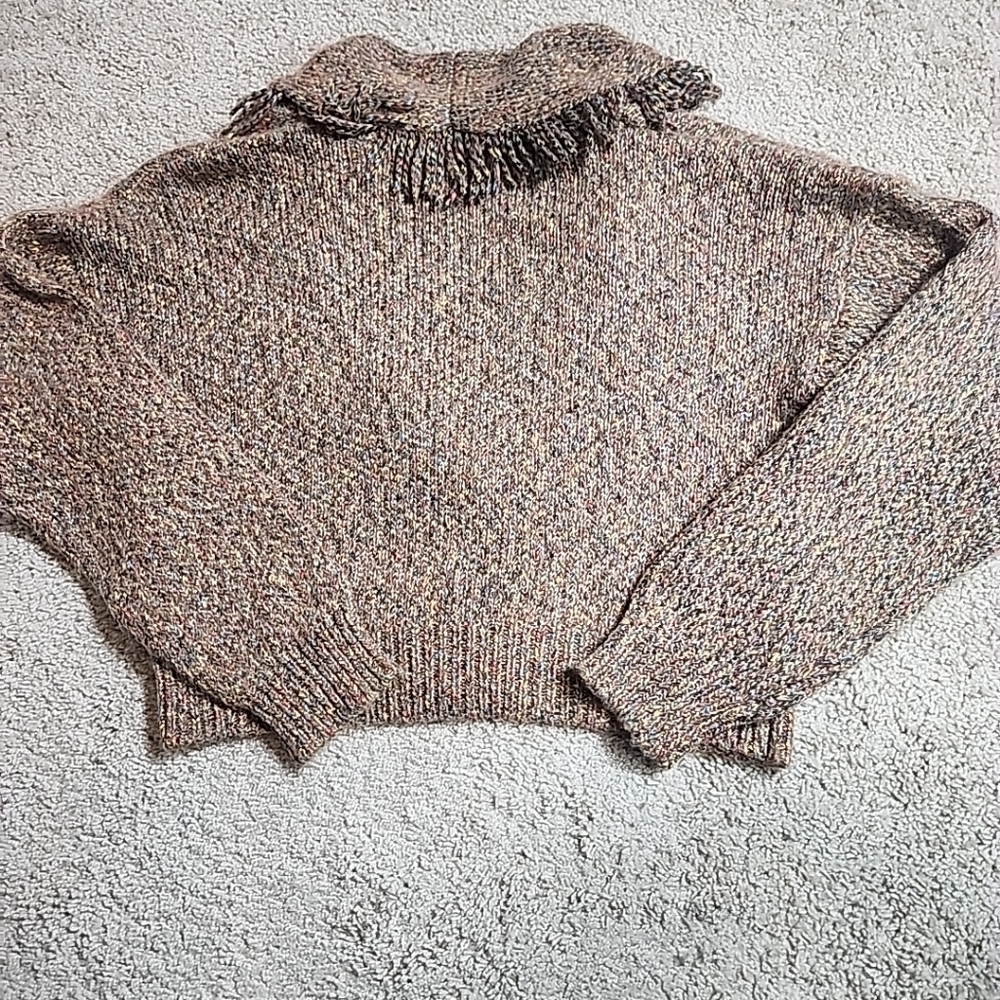 House of Harlow 1960 Brown Knit Fringe Shawl Cardigan Sweater - Size XL - Picture 3 of 9